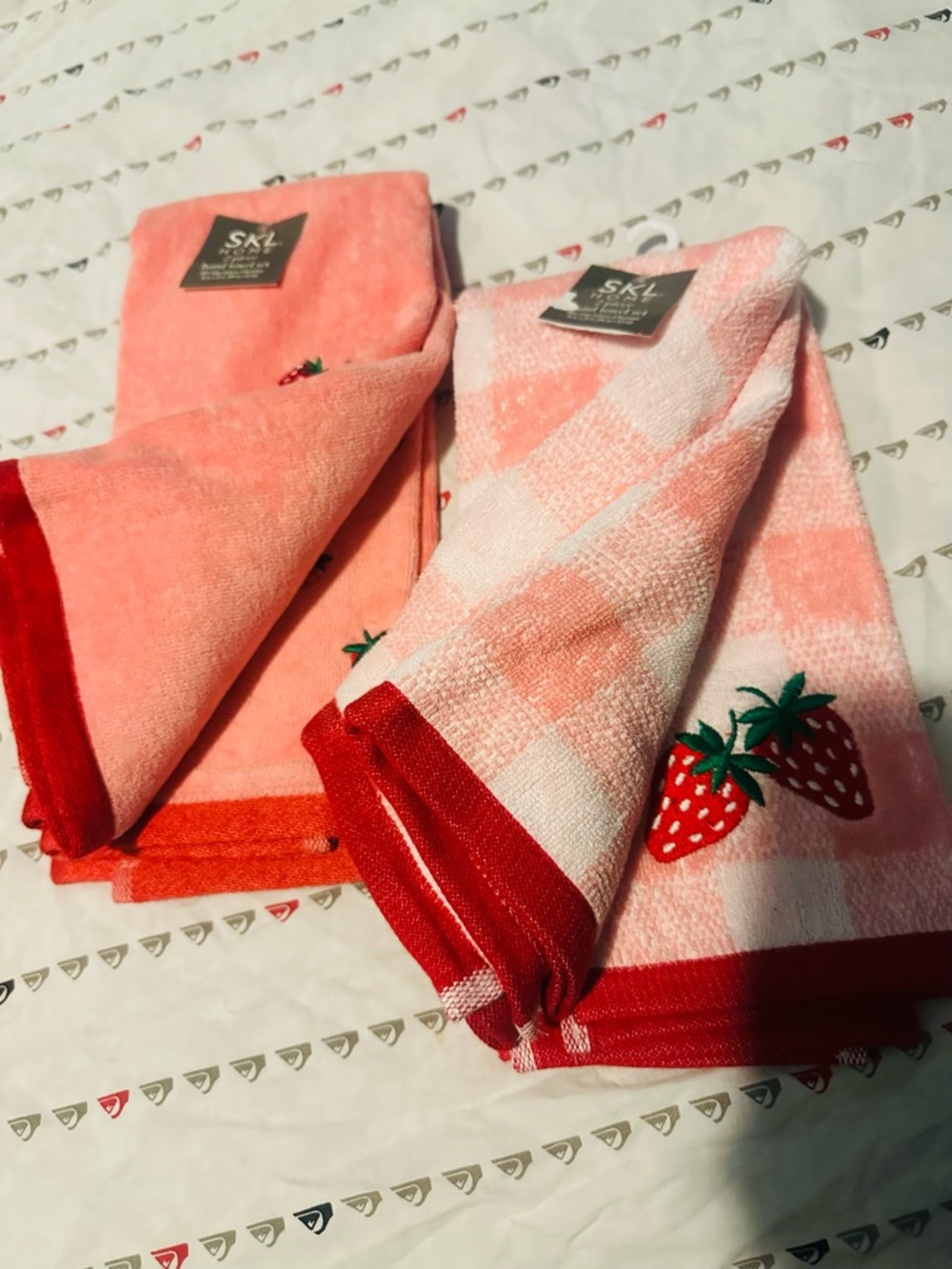 Pink Strawberry Embroidered Hand Towel Set- 6 pcs total